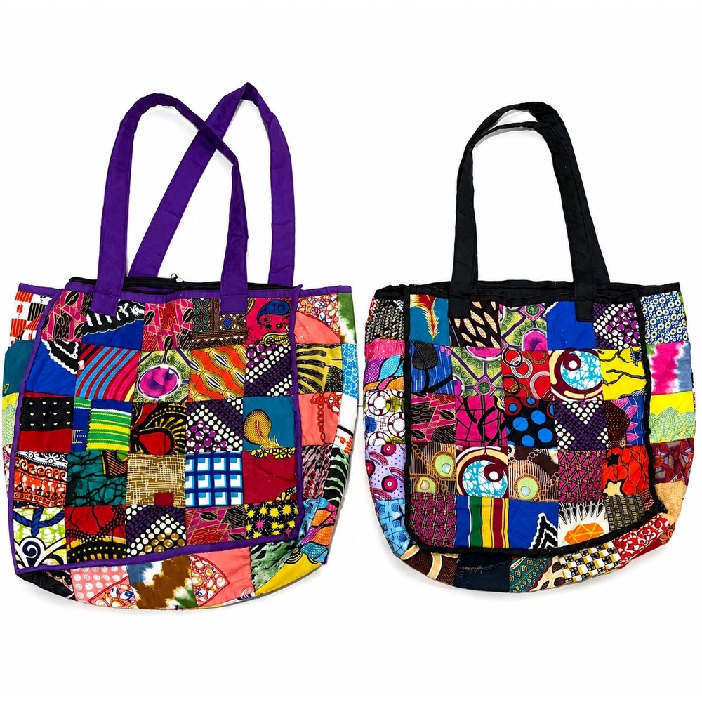 Vintage Handmade African Colorful Patchwork Boho Large Shoulder Bags Bundle of 2 - Picture 1 of 9